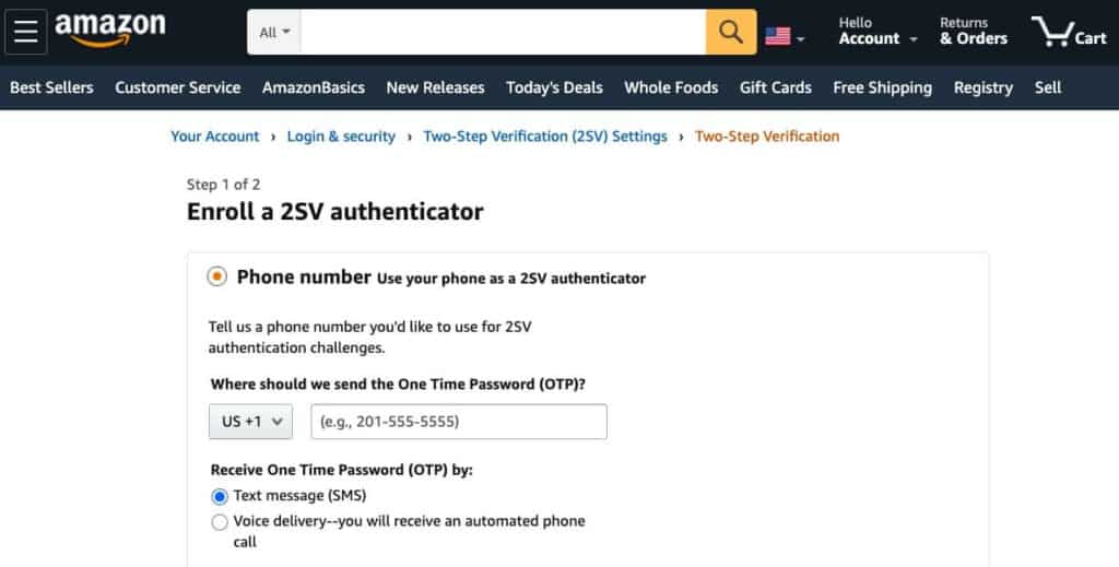 Amazon's 2SV settings.