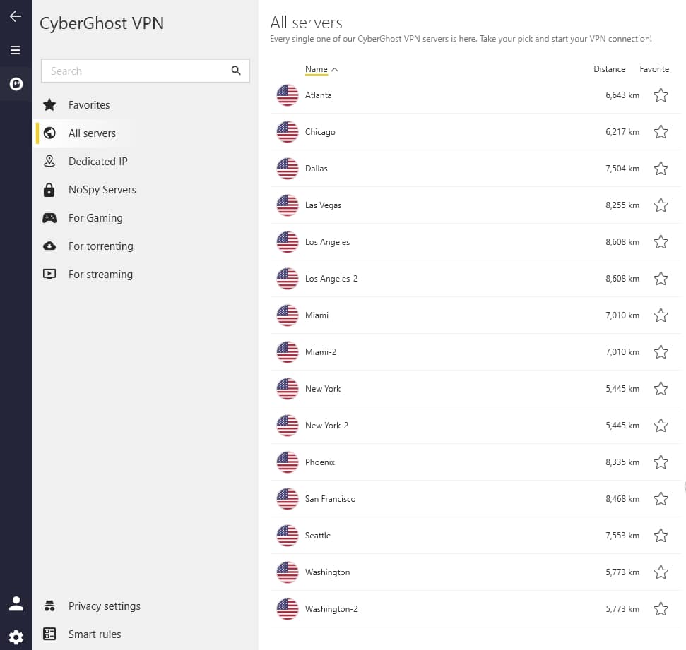 CyberGhost's US servers.