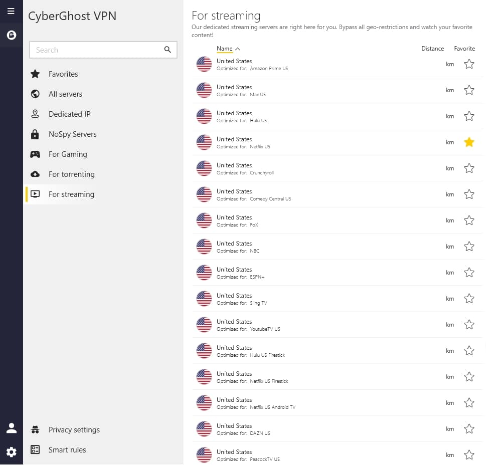 CyberGhost's streaming servers.