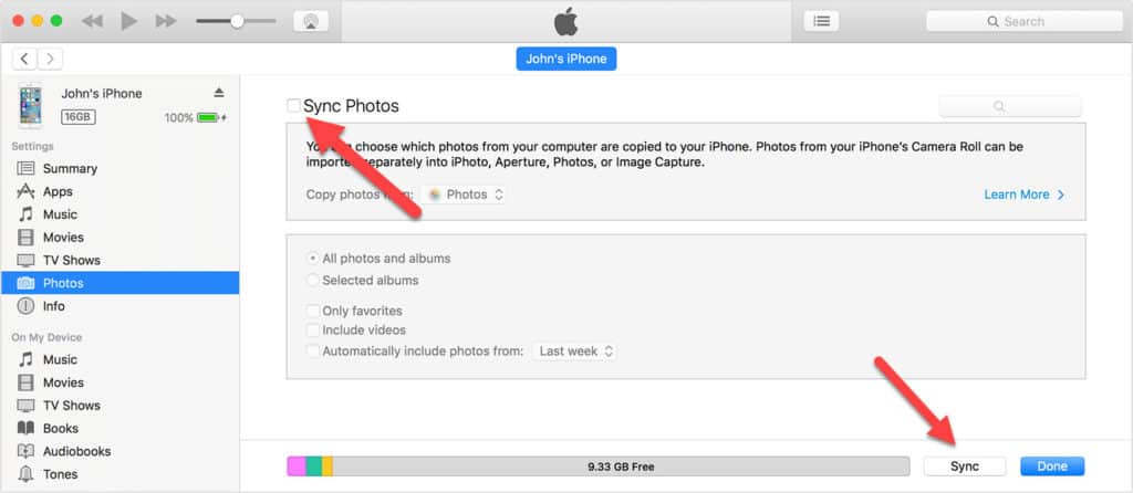 itunes sync photos