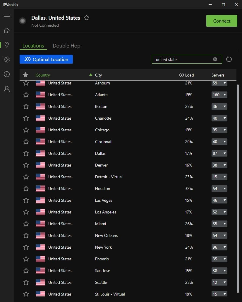IPVanish's US servers.