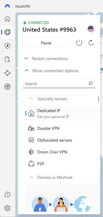 NordVPN's specialty servers.