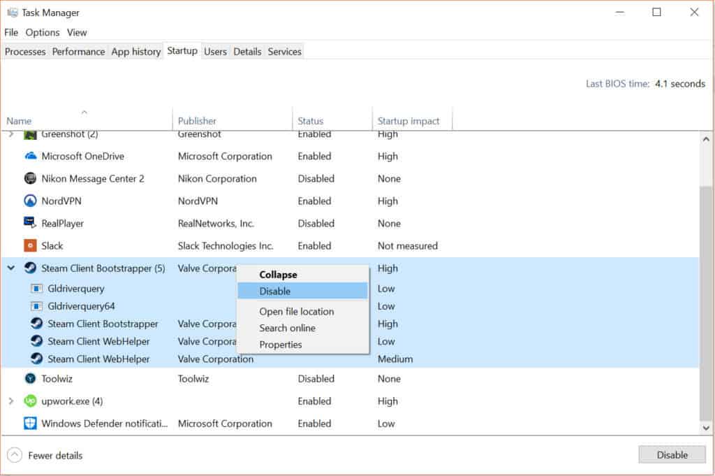 windows startup programs