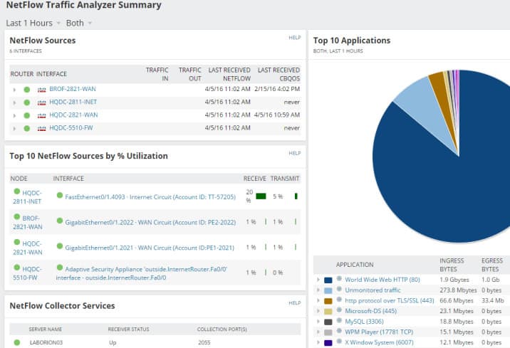 Screenshot showing the default summary of the NetFlow Traffic Analyzer