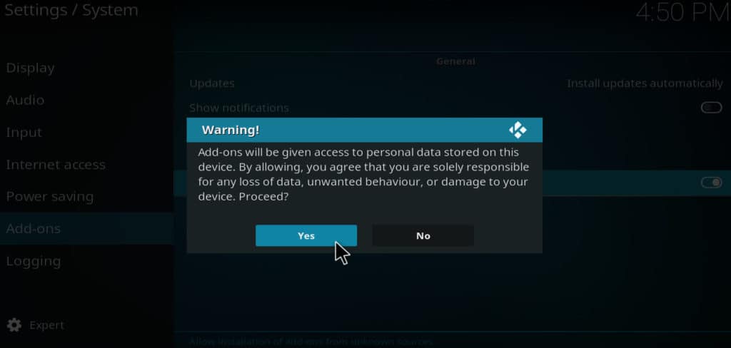 kodi unknown sources yes