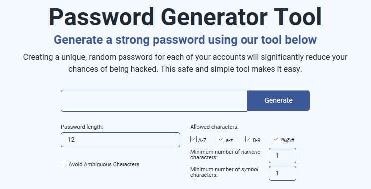 The Comparitech password generator tool.