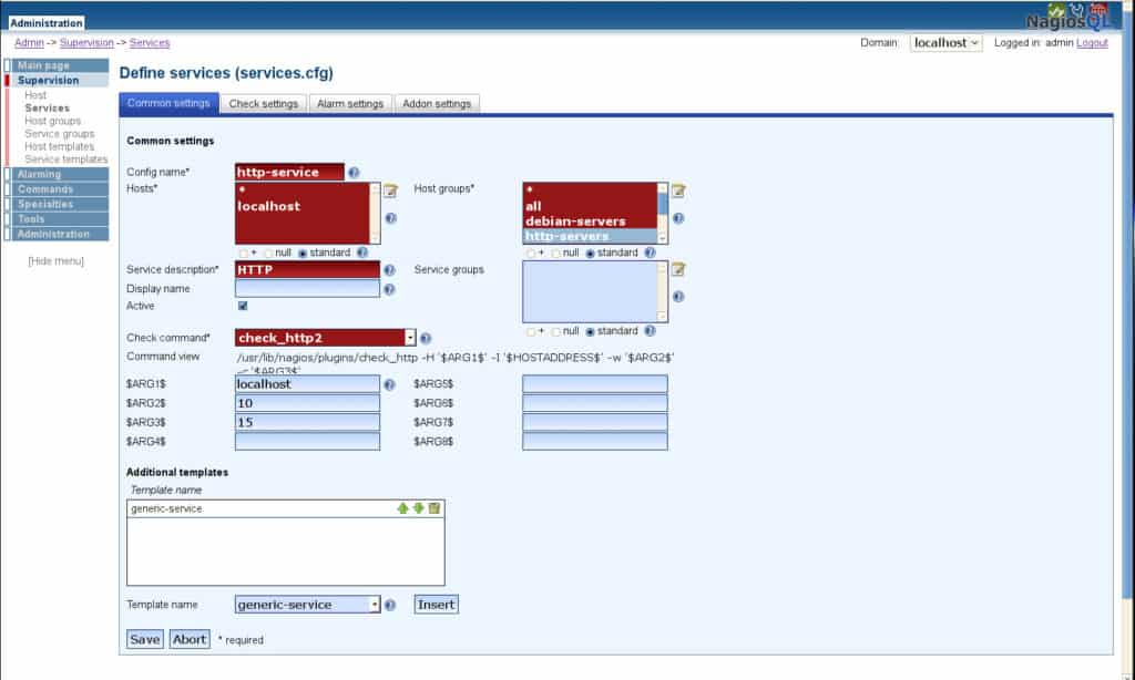 NagiosQL Screenshot