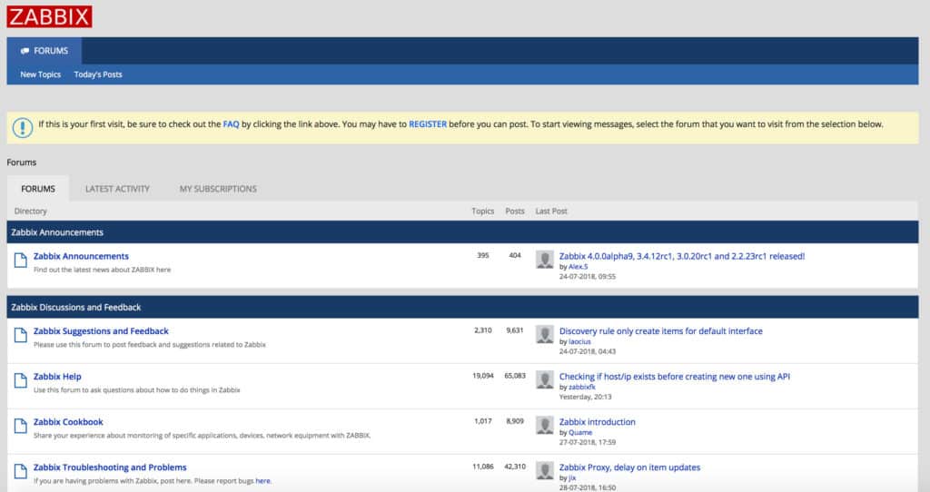 Zabbix Community Website Screenshot 