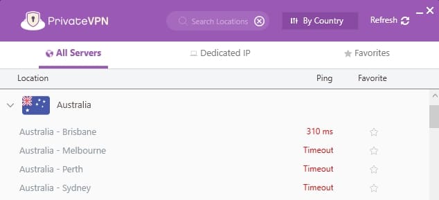 PrivateVPN's servers in Australia.