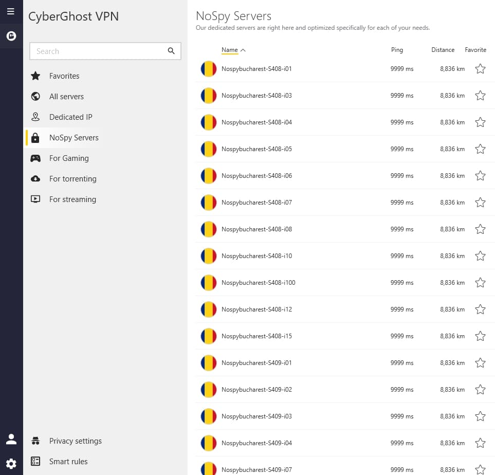 CyberGhost's NoSpy servers.