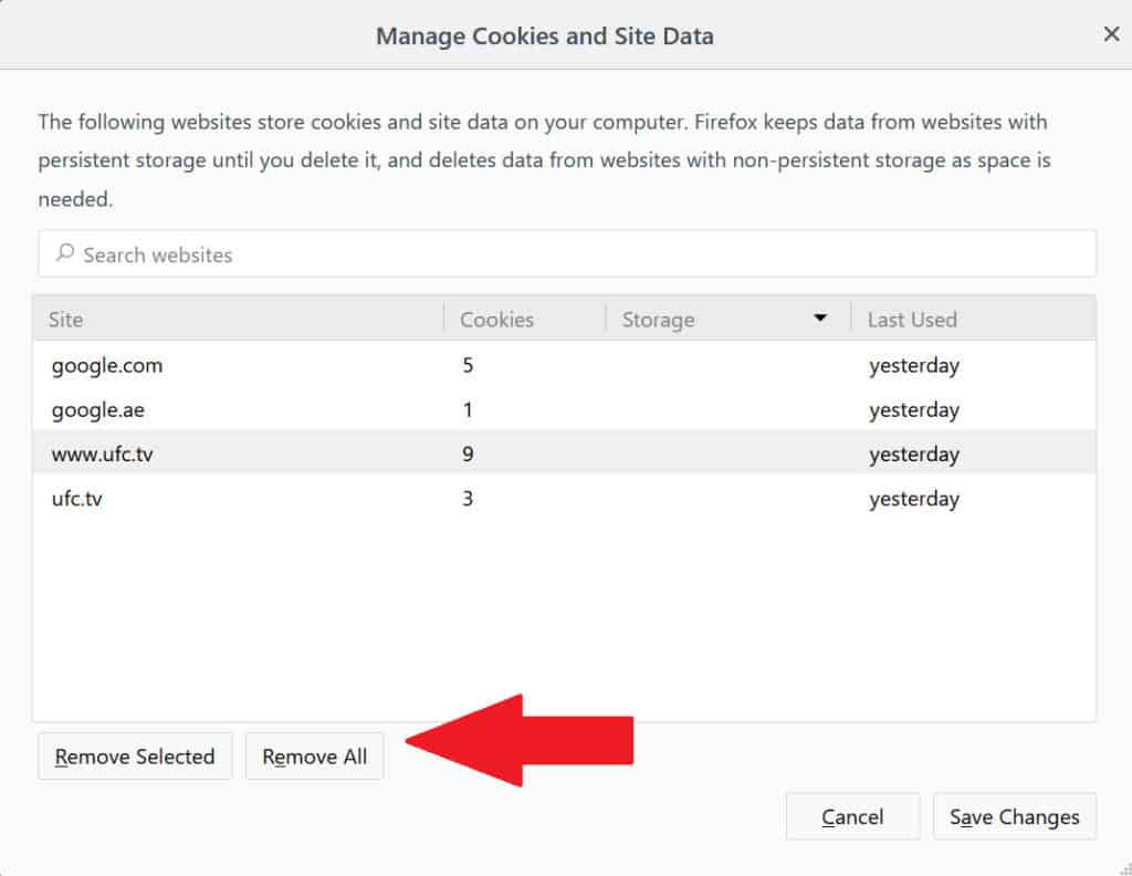 remove firefox cookies