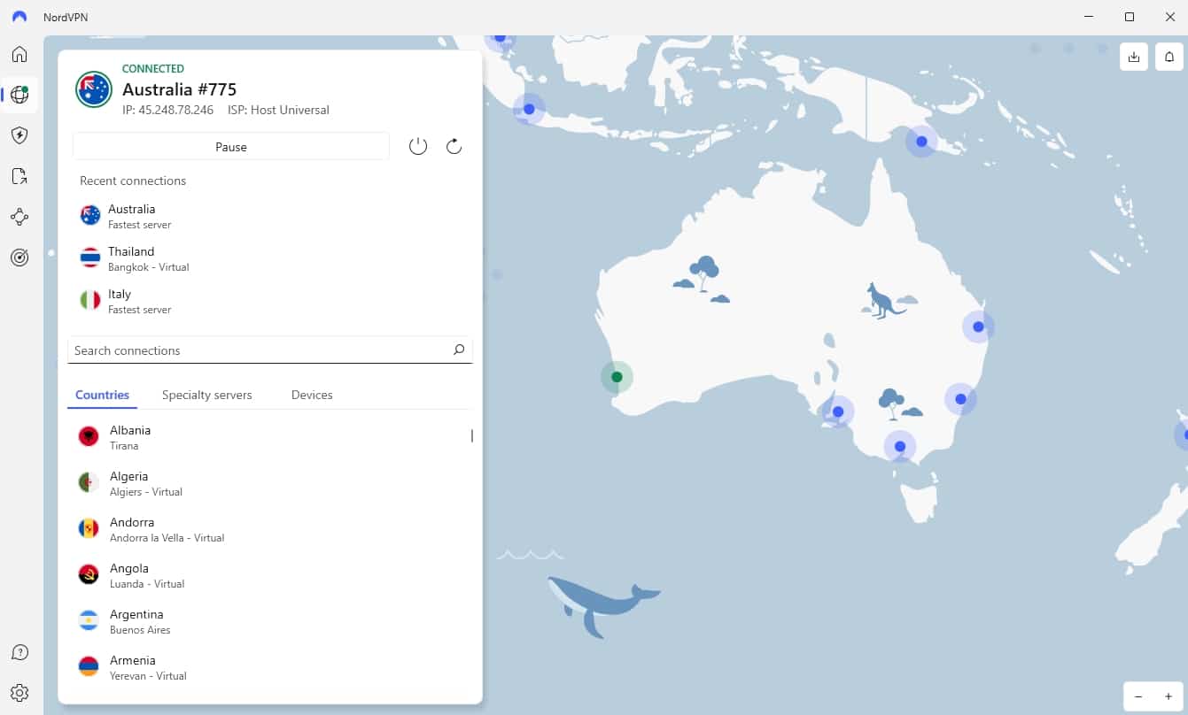 NordVPN server locations.
