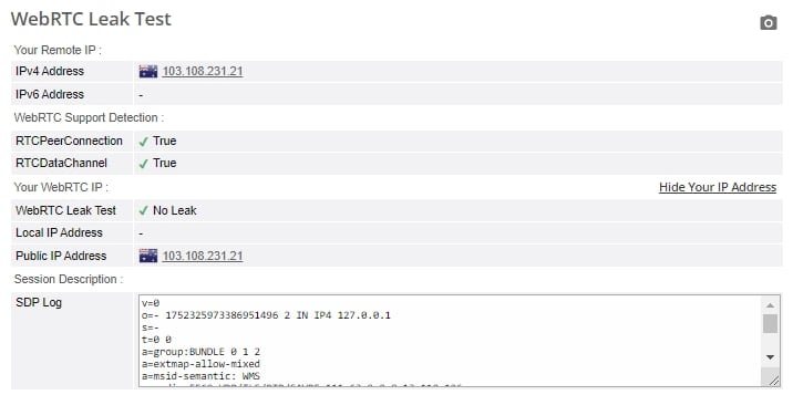 WebRTC leak test.