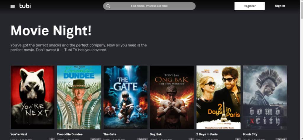 Tubi TV movie night