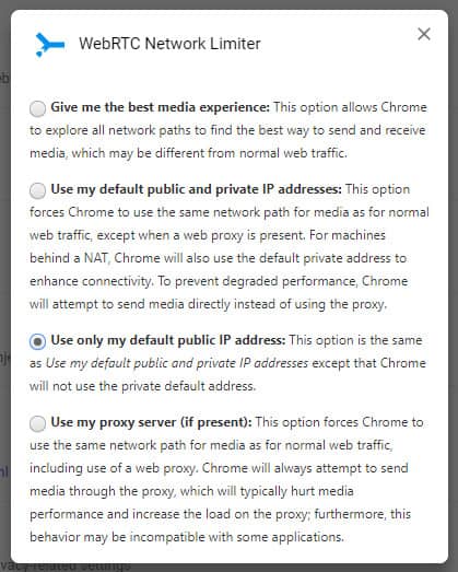 chrome webrtc limiter settings