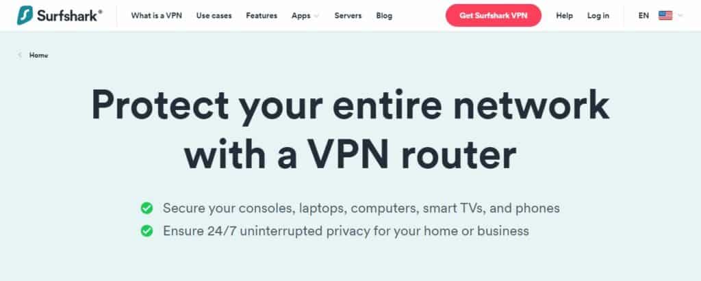 Surfshark router page.