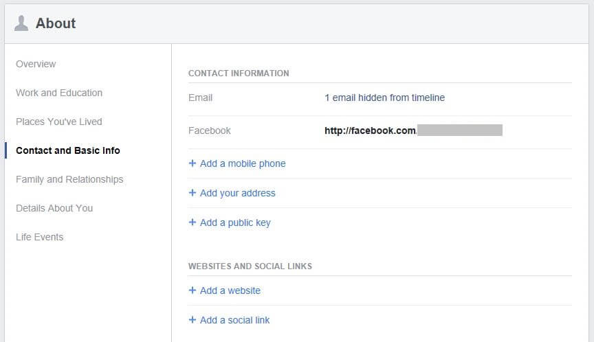 Facebook's About section.