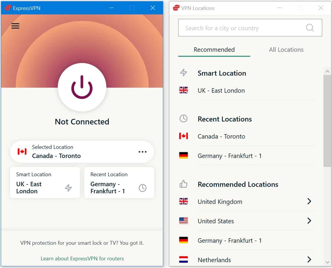 Desktop-Bildschirm von ExpressVPN