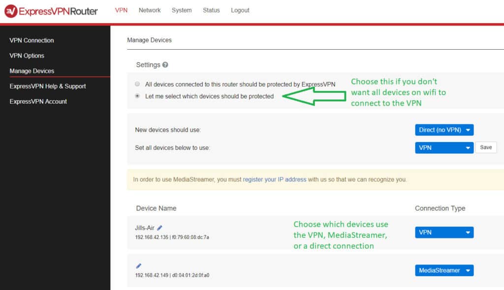 Router-Geräte von ExpressVPN verwalten