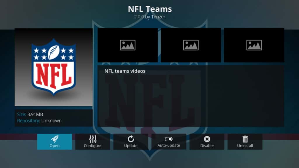 nfl teams kodi addon