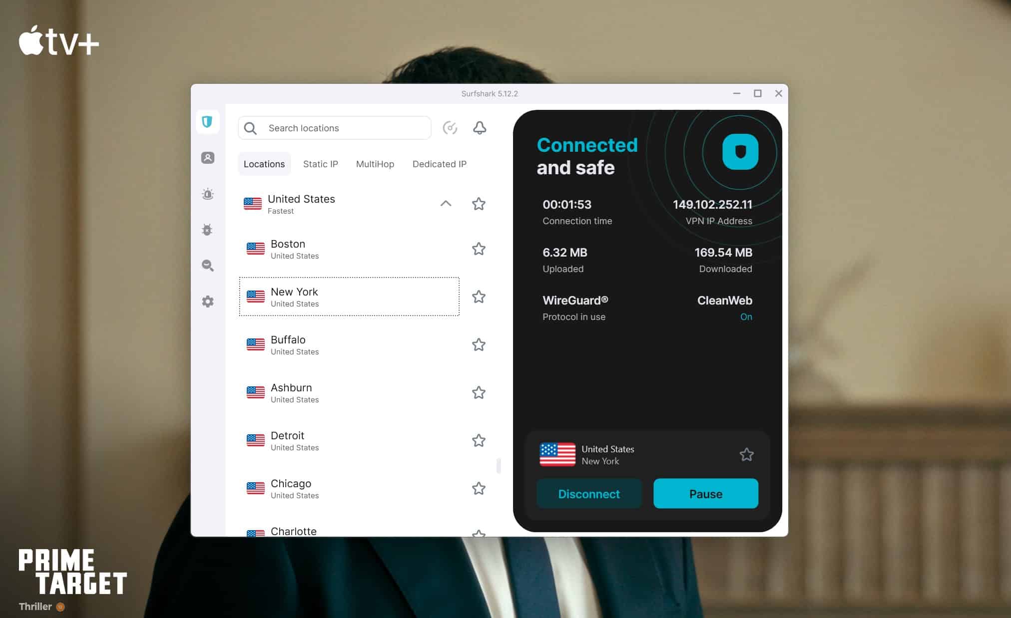 Screenshot of Apple TV with Surfshark active