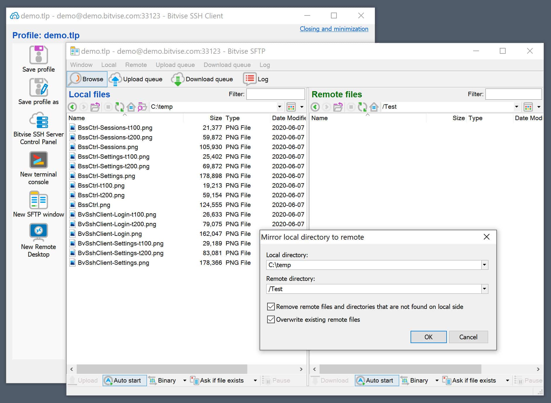 The SFTP client is one of the facilities in the Bitvise interface