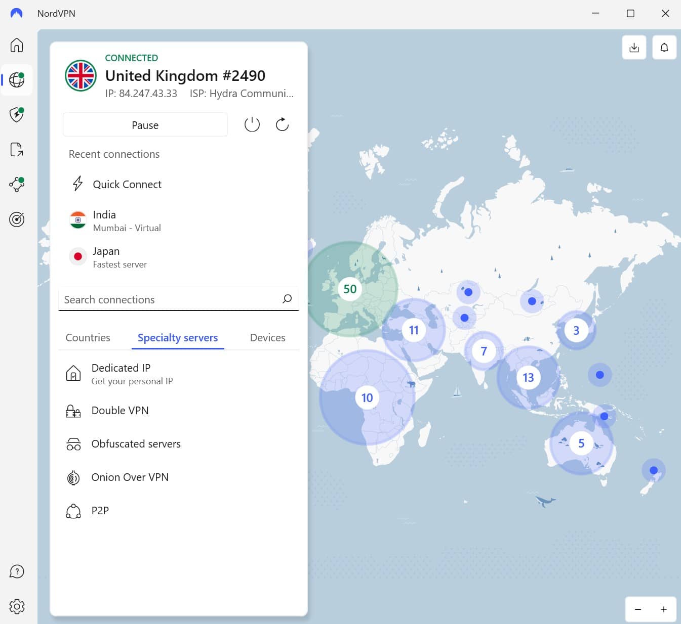 Screenshot of NordVPN Windows app