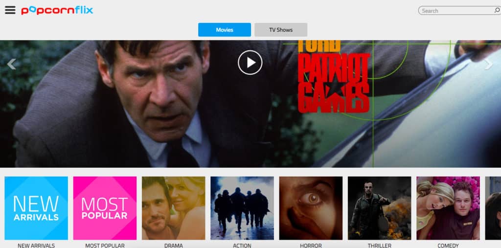 Popcornflix homepage screenshot