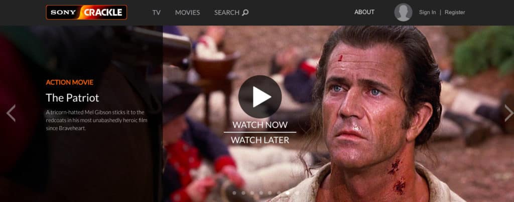 Sony Crackle homepage screenshot