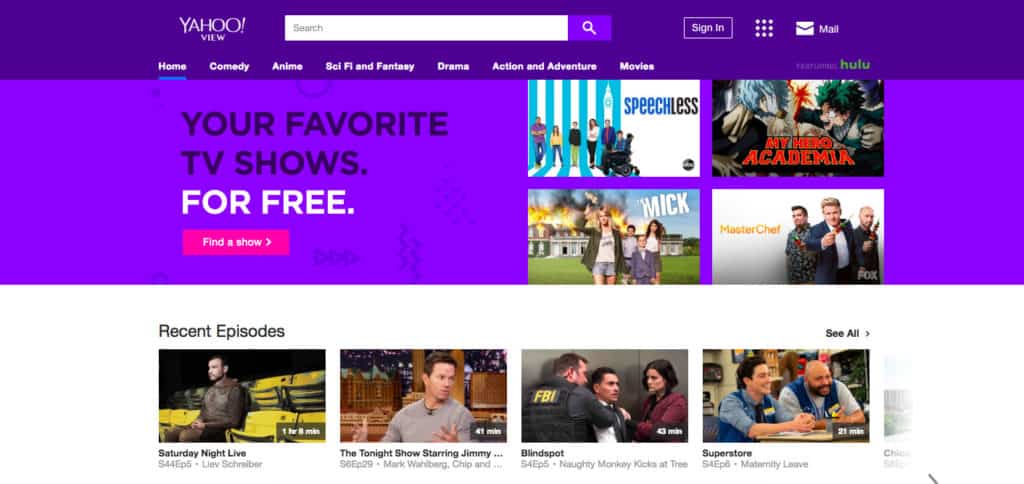 Yahoo View homepage screenshot