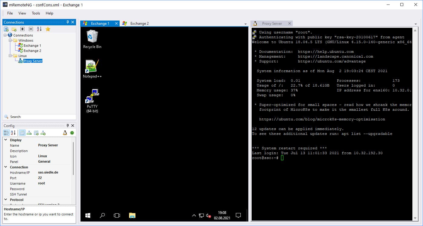 mRemoteNG provides a secure remote terminal as well as a file transfer utility