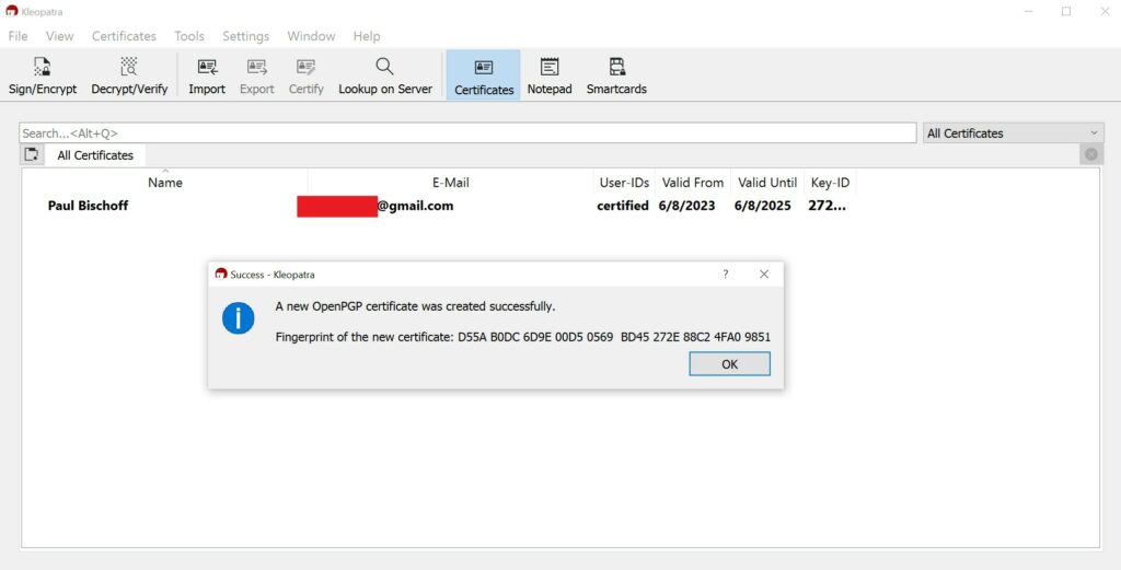 pgp fingerprint kleopatra