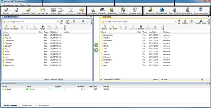 The client shows the local and remote computers