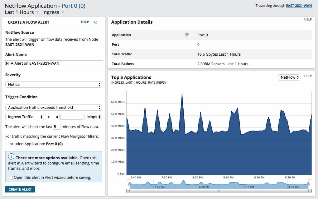 SolarWinds NTA NetFlow Application Set Flow Alert