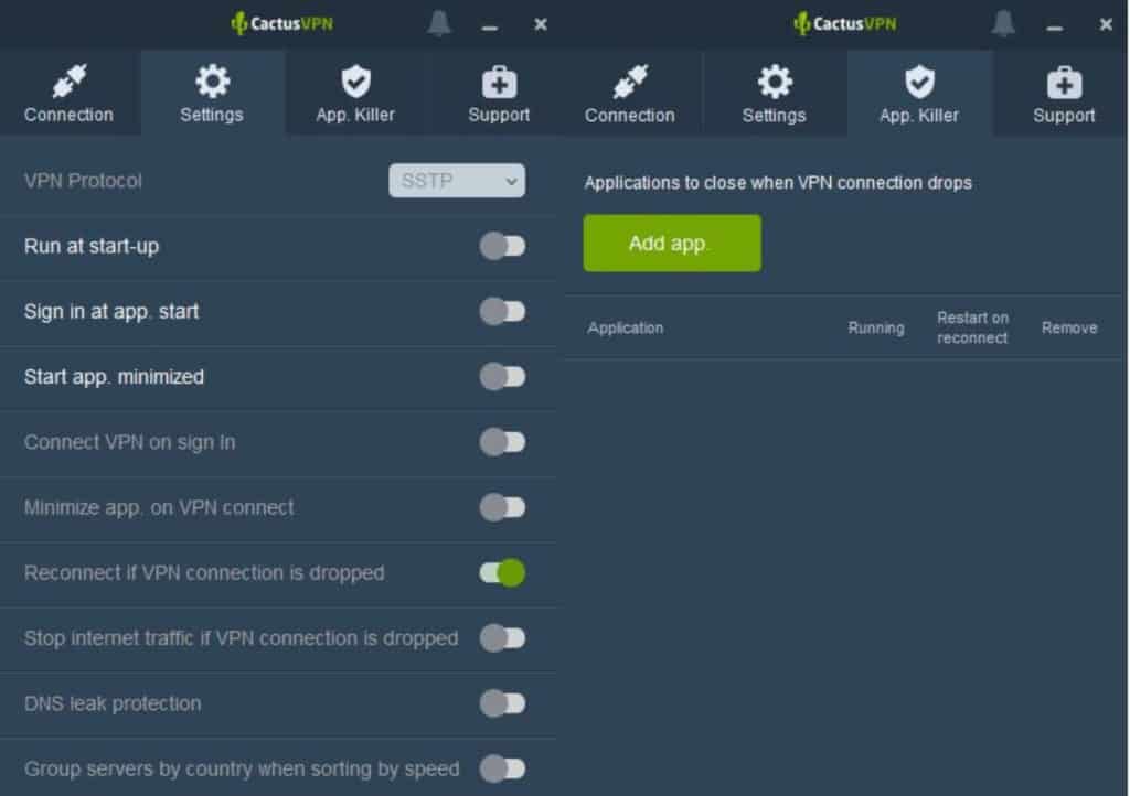 CcatusVPN desktop settings.