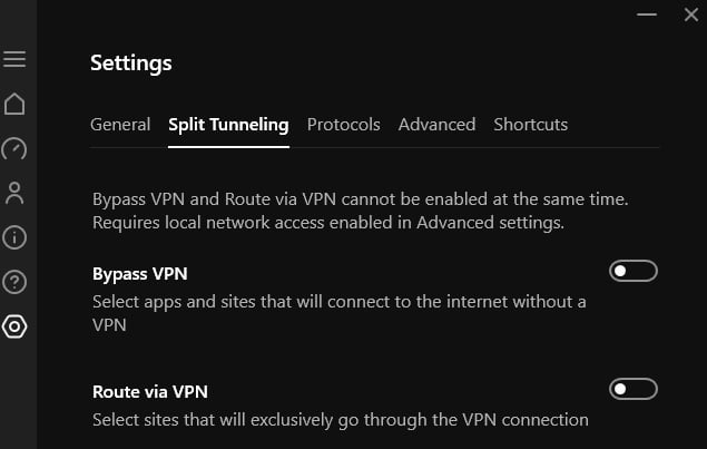 Hotspot Shield's split tunneling feature.