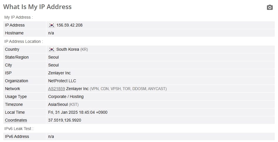 IP leak test.