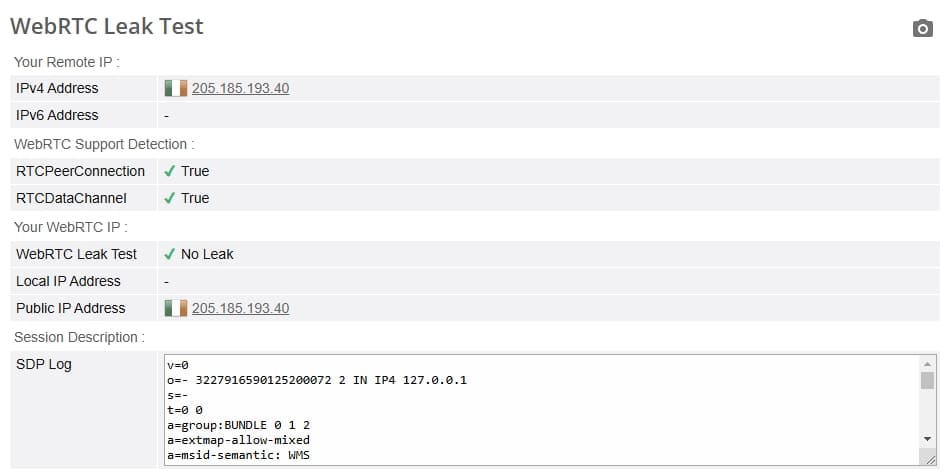 WebRTC leak test.
