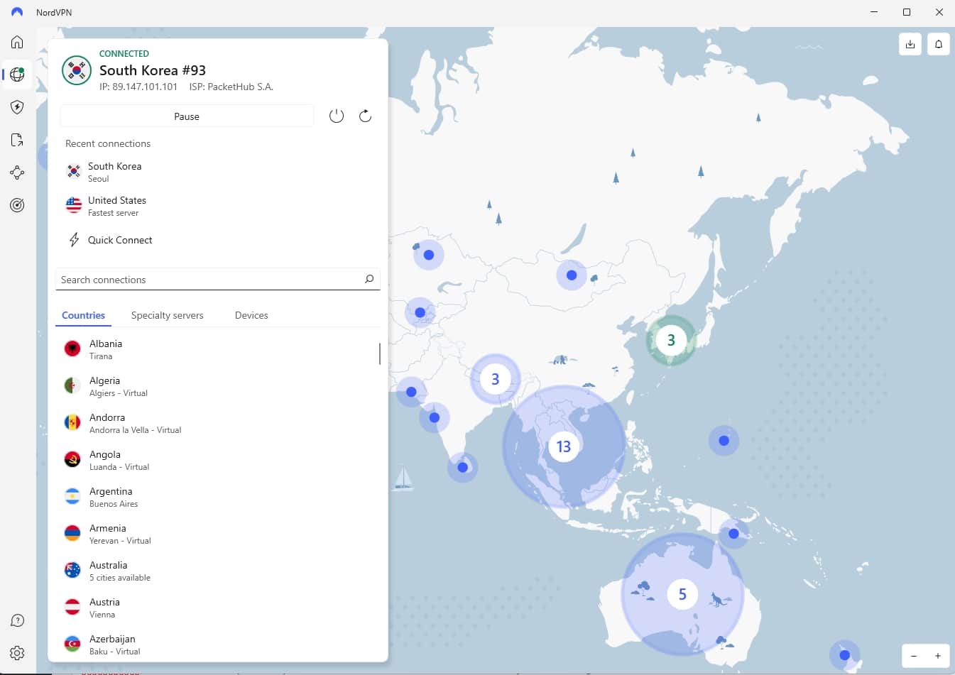 NordVPN server locations.