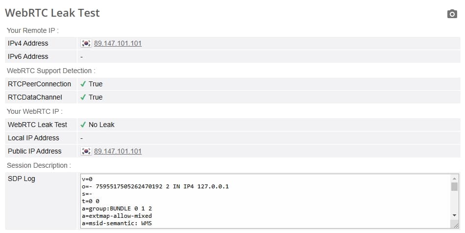 WebRTC leak test.
