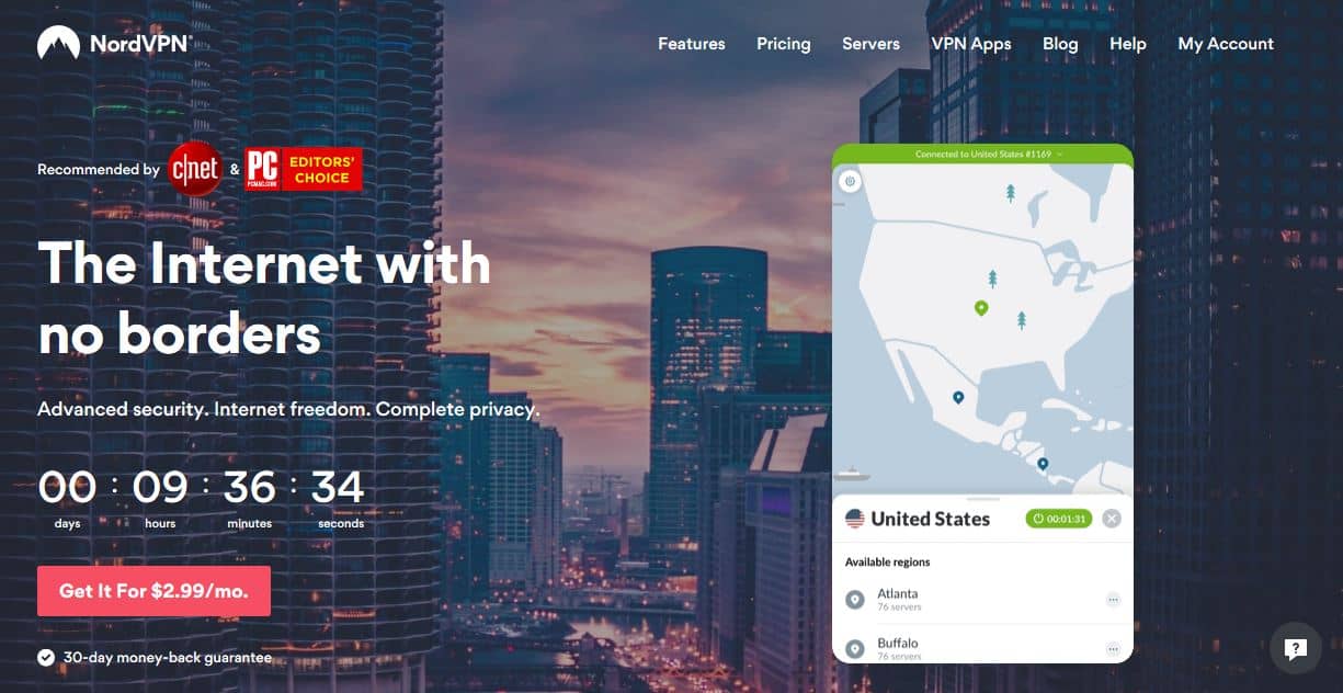 NordVPN homepage.