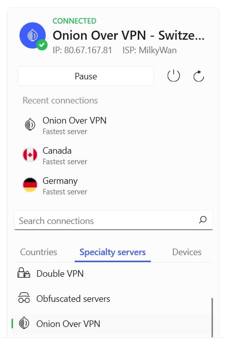 Onion Over VPN server.