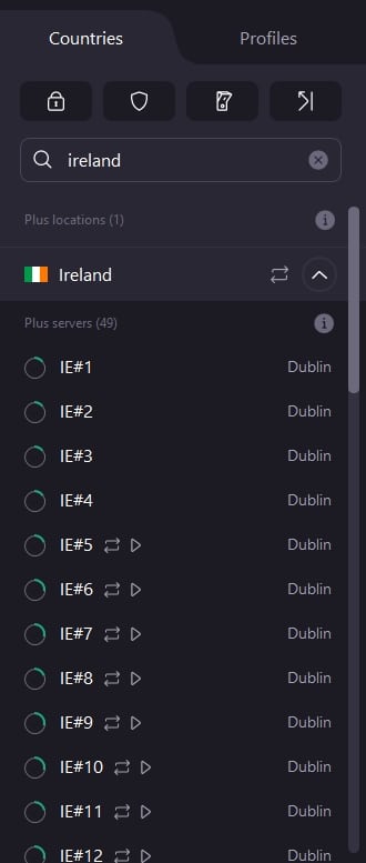 ProtonVPN's servers in Ireland.