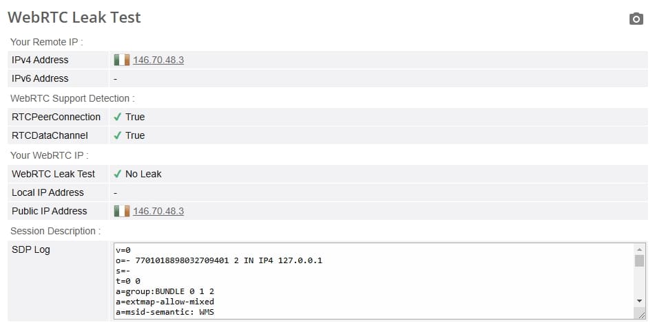 WebRTC leak test.