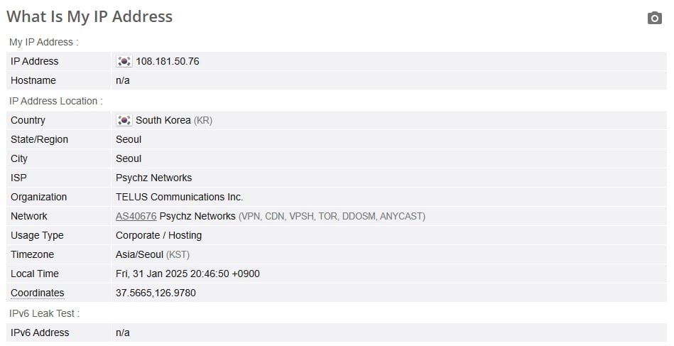IP leak test.