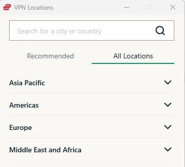 ExpressVPN server locations.