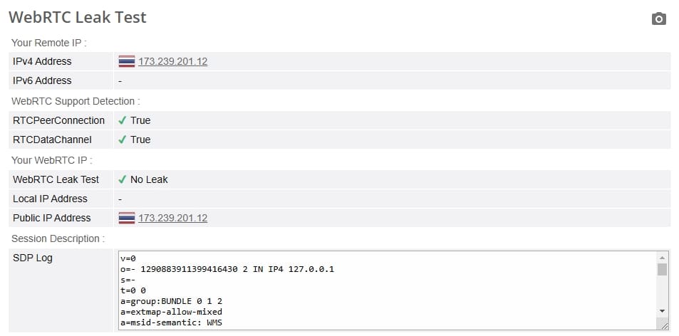 WebRTC leak test.