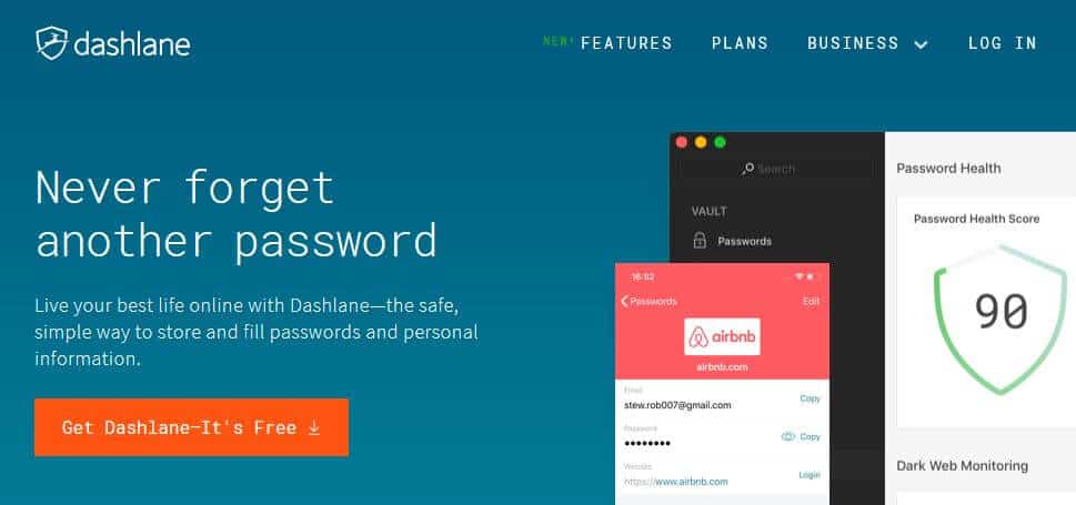 Dashlane homepage.