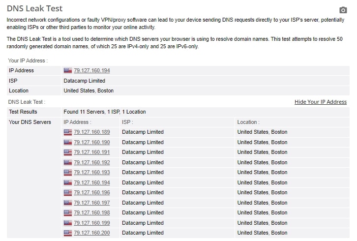 DNS leak test.
