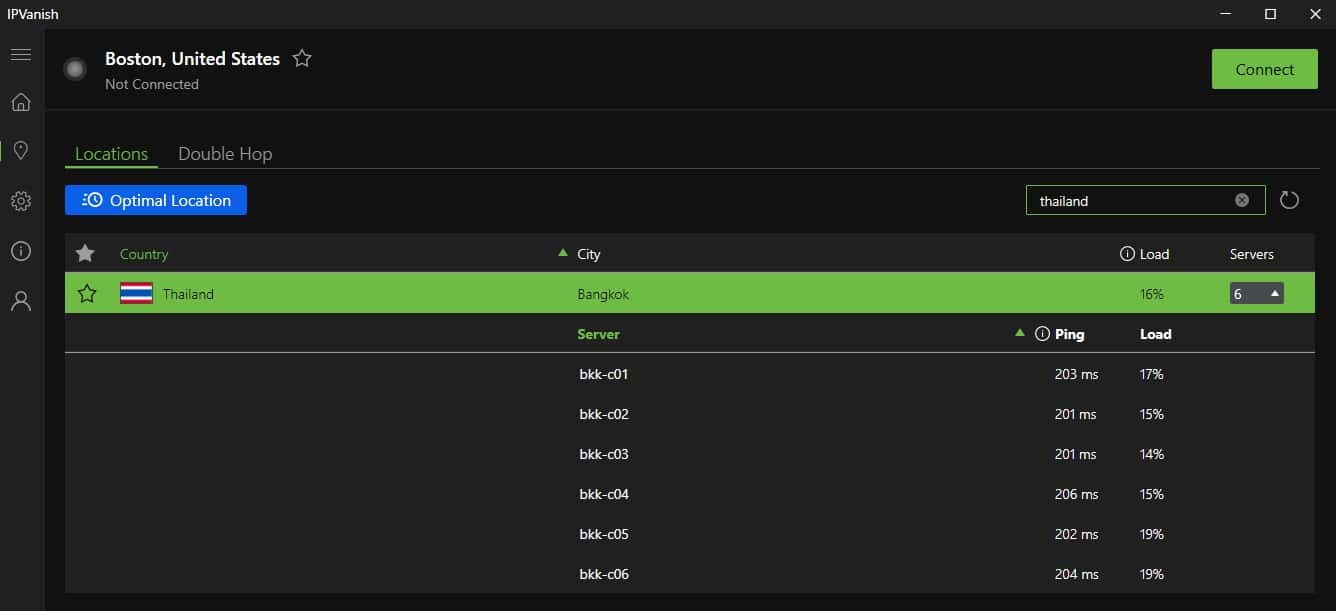 IPVanish servers in Thailand.
